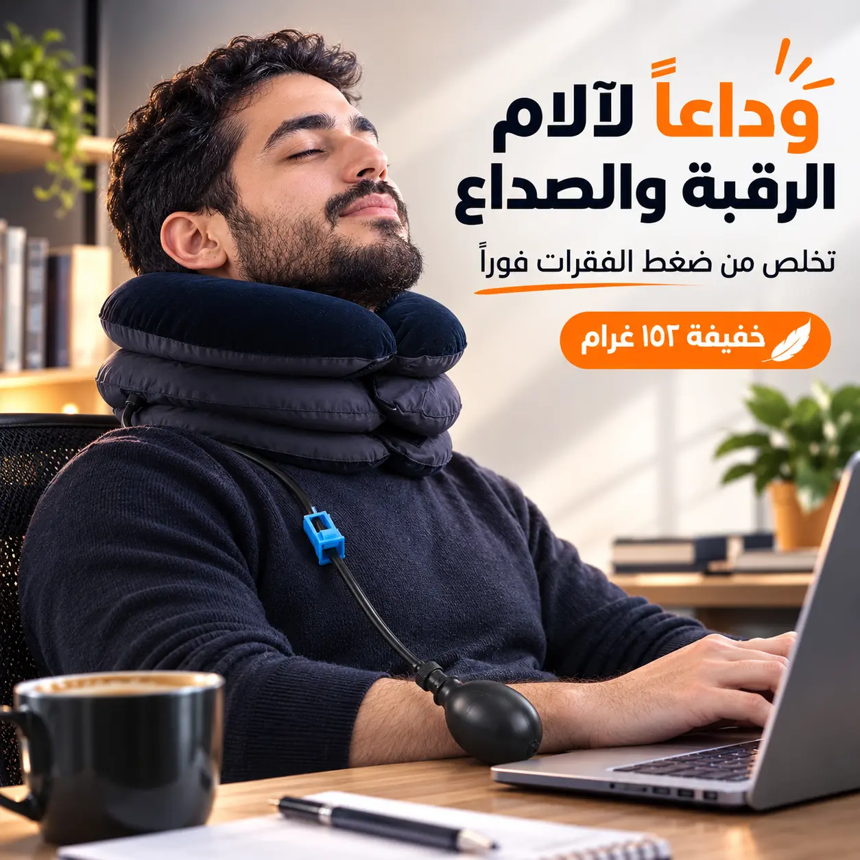 وضعية الفقرات وهي مرتاحة ومسنودة بالكامل بفضل الوسادة